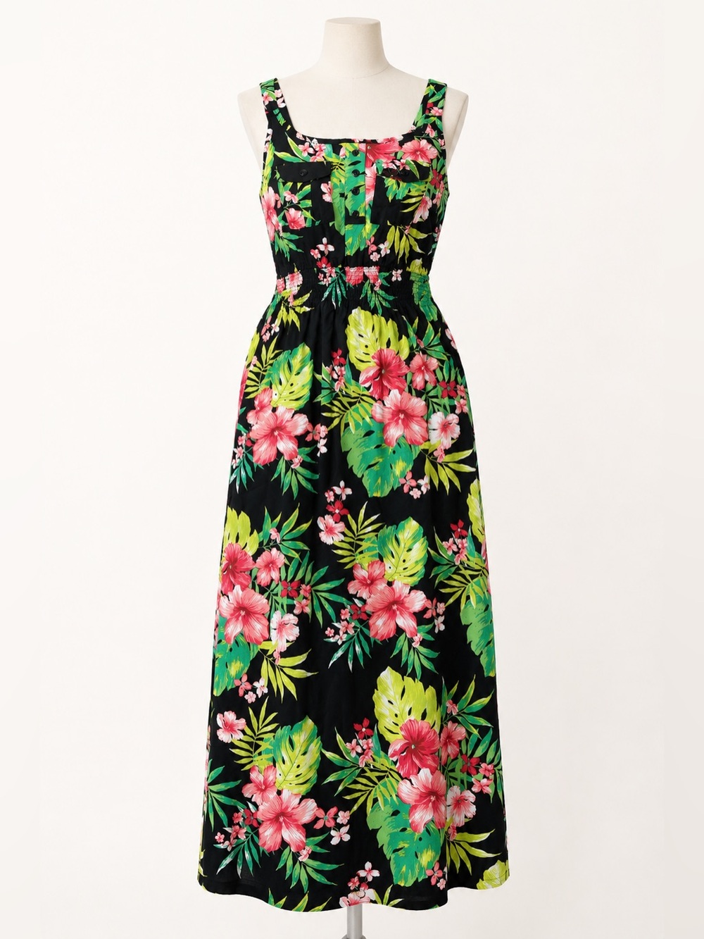 NWT Impress Black Tropical Hibiscus Floral Maxi Dress M